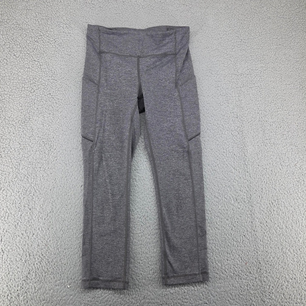 Lululemon Reveal Crop Leggings Womens 4 Heathered Gray Pocket Running Yoga